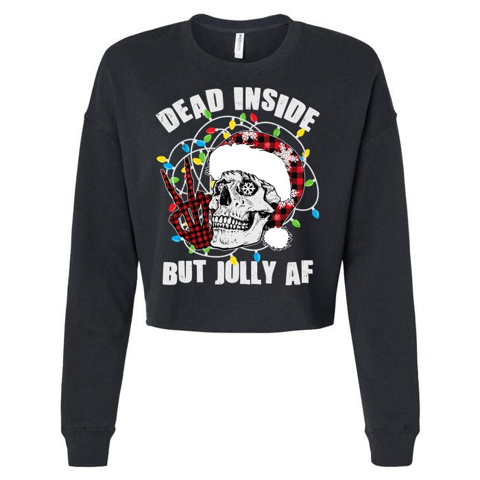 Funny Christmas Dead Inside But Jolly AF Peace Out Skull Cropped Pullover Crew