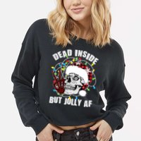 Funny Christmas Dead Inside But Jolly AF Peace Out Skull Cropped Pullover Crew