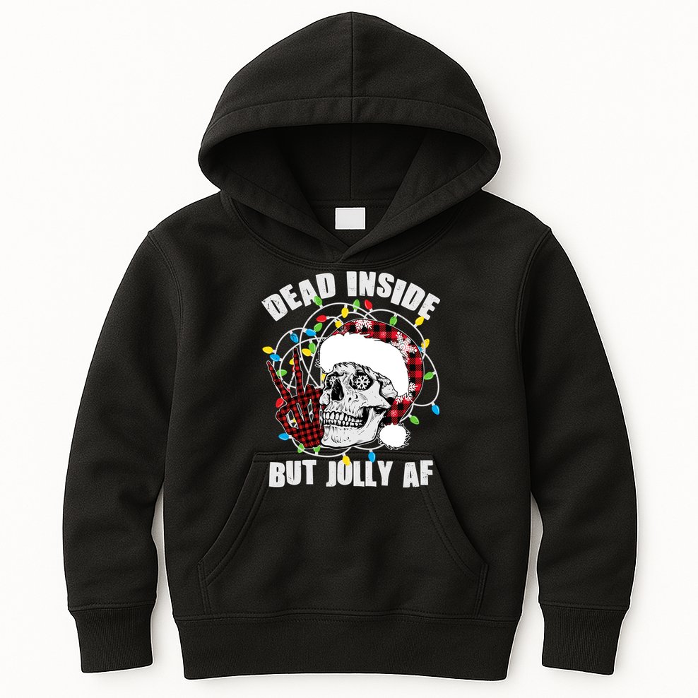Funny Christmas Dead Inside But Jolly AF Peace Out Skull Kids Hoodie