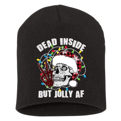 Funny Christmas Dead Inside But Jolly AF Peace Out Skull Short Acrylic Beanie