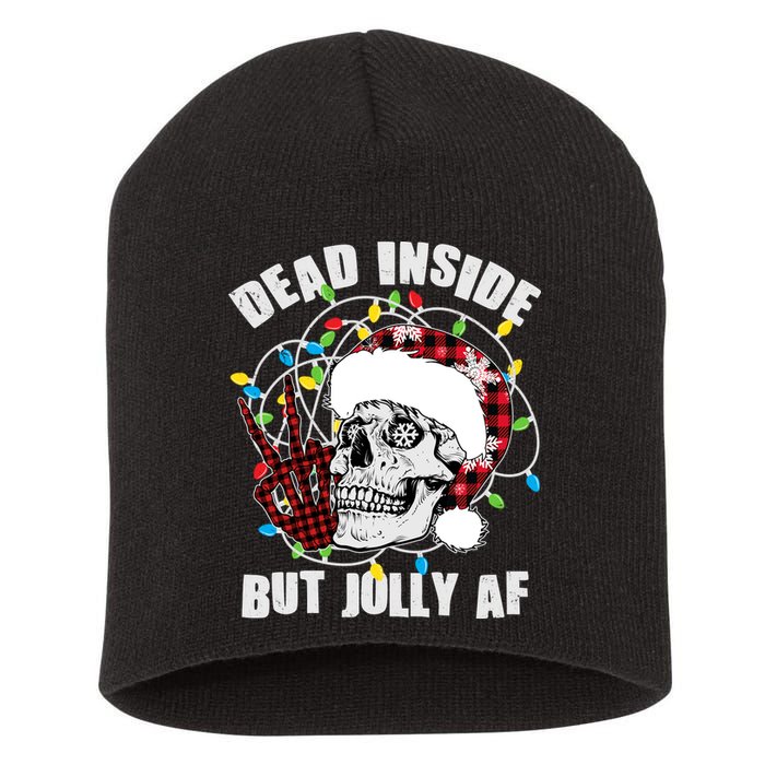 Funny Christmas Dead Inside But Jolly AF Peace Out Skull Short Acrylic Beanie