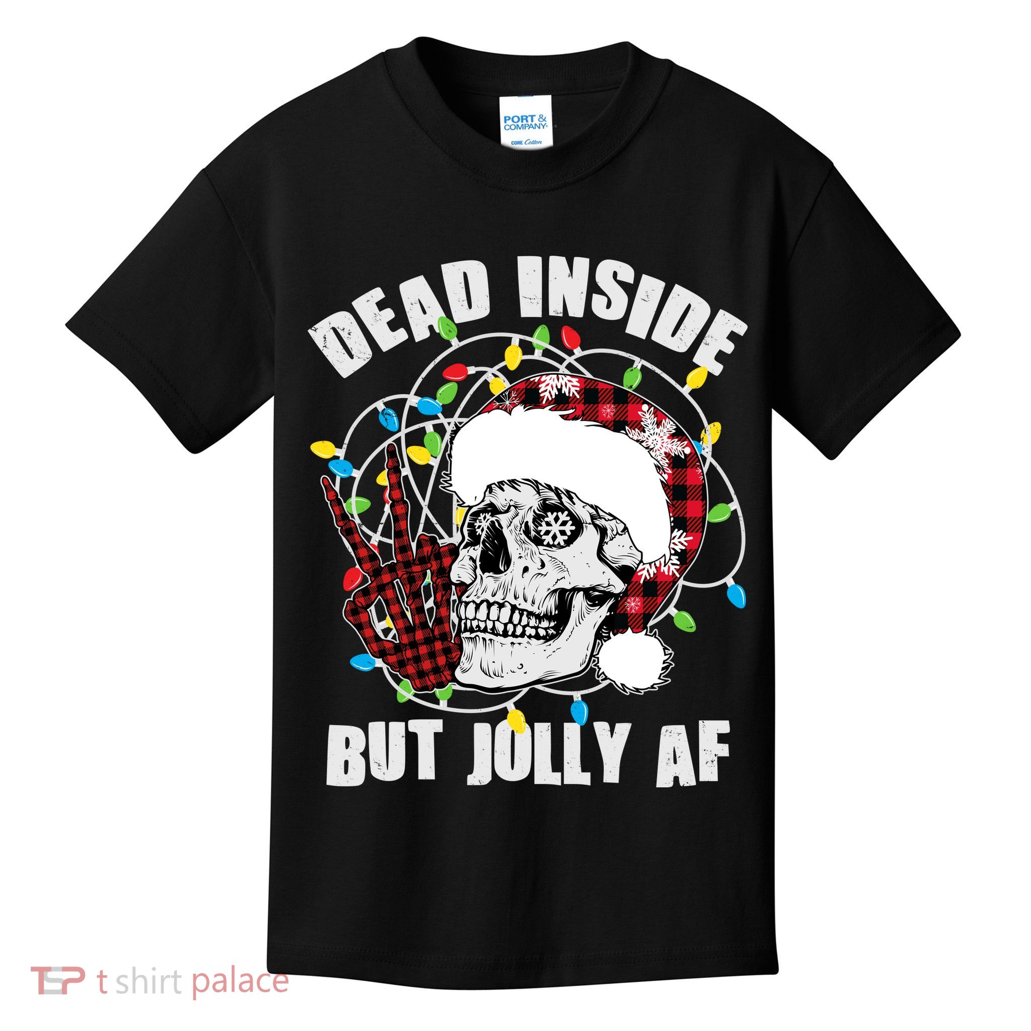 Funny Christmas Dead Inside But Jolly AF Peace Out Skull Kids T-Shirt