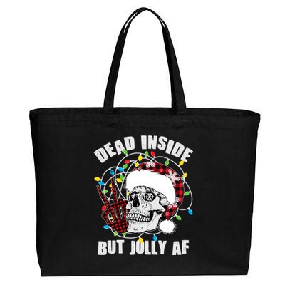 Funny Christmas Dead Inside But Jolly AF Peace Out Skull Cotton Canvas Jumbo Tote