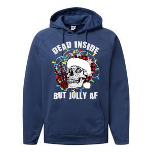 Funny Christmas Dead Inside But Jolly AF Peace Out Skull Performance Fleece Hoodie