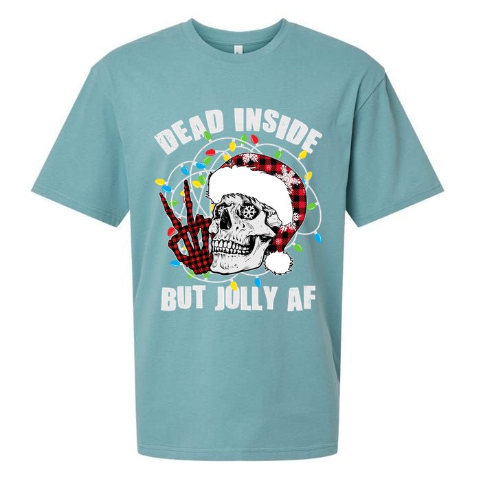 Funny Christmas Dead Inside But Jolly AF Peace Out Skull Sueded Cloud Jersey T-Shirt