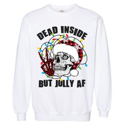 Funny Christmas Dead Inside But Jolly AF Peace Out Skull Garment-Dyed Sweatshirt
