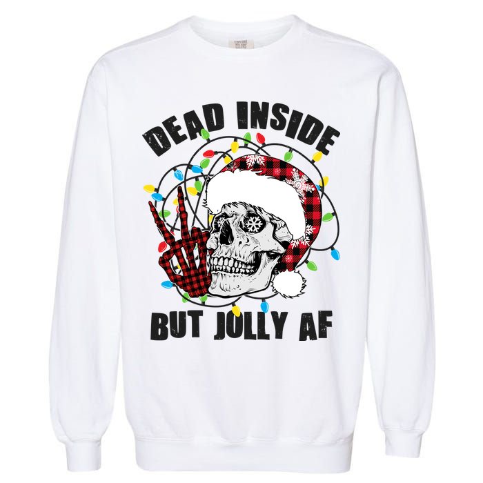 Funny Christmas Dead Inside But Jolly AF Peace Out Skull Garment-Dyed Sweatshirt