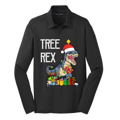 Funny Christmas Dinosaur Tcool Giftrex Tree Rex Santa Hat Lights Cool Gift Silk Touch Performance Long Sleeve Polo