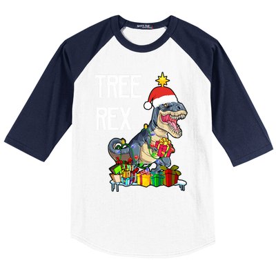 Funny Christmas Dinosaur Tcool Giftrex Tree Rex Santa Hat Lights Cool Gift Baseball Sleeve Shirt