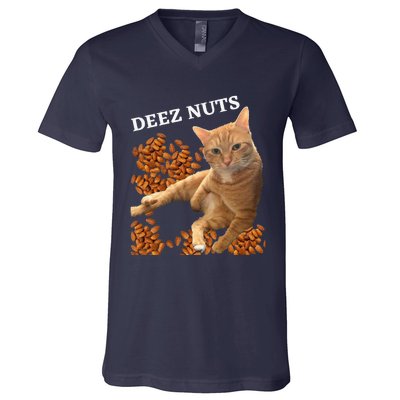 Funny Cat Deez Nuts Joke V-Neck T-Shirt