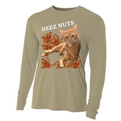 Funny Cat Deez Nuts Joke Cooling Performance Long Sleeve Crew