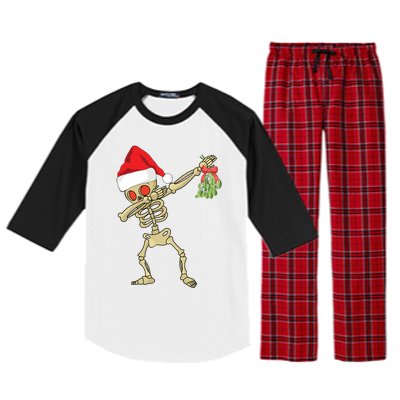 Funny Christmas Dabbing Skeleton Monster Santa Hat Mistletoe Gift Raglan Sleeve Pajama Set