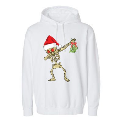 Funny Christmas Dabbing Skeleton Monster Santa Hat Mistletoe Gift Garment-Dyed Fleece Hoodie