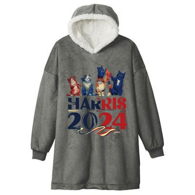 Funny Cat Design Kamala Harris 2024 Childless Cat Lady Hooded Wearable Blanket