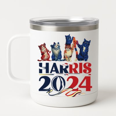 Funny Cat Design Kamala Harris 2024 Childless Cat Lady 12 oz Stainless Steel Tumbler Cup