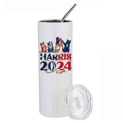 Funny Cat Design Kamala Harris 2024 Childless Cat Lady Stainless Steel Tumbler