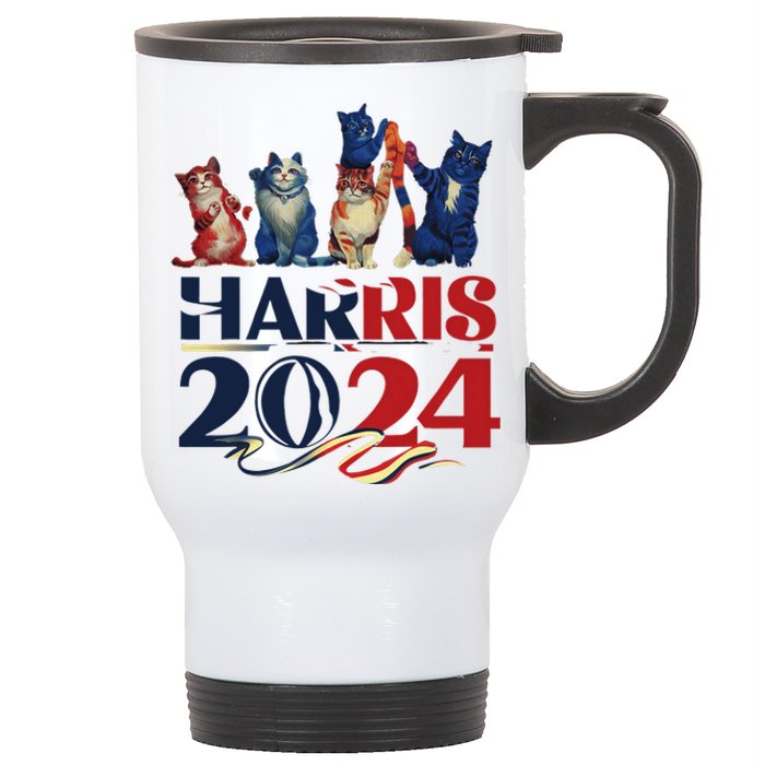 Funny Cat Design Kamala Harris 2024 Childless Cat Lady Stainless Steel Travel Mug