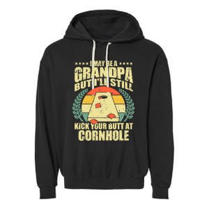 Funny Cornhole Design For Grandpa Sack Toss Game Lovers Garment-Dyed Fleece Hoodie