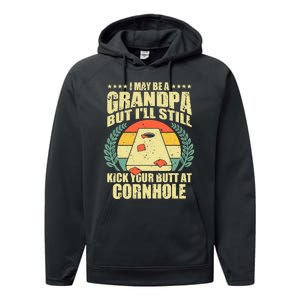 Funny Cornhole Design For Grandpa Sack Toss Game Lovers Performance Fleece Hoodie