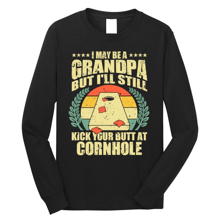 Funny Cornhole Design For Grandpa Sack Toss Game Lovers Long Sleeve Shirt