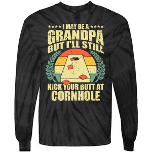 Funny Cornhole Design For Grandpa Sack Toss Game Lovers Tie-Dye Long Sleeve Shirt