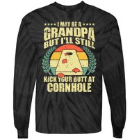 Funny Cornhole Design For Grandpa Sack Toss Game Lovers Tie-Dye Long Sleeve Shirt