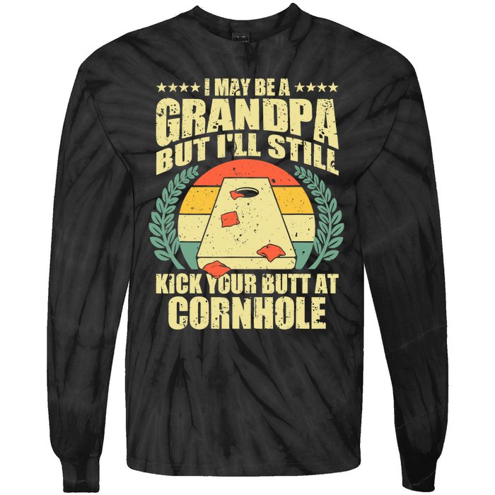 Funny Cornhole Design For Grandpa Sack Toss Game Lovers Tie-Dye Long Sleeve Shirt