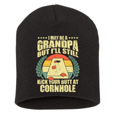 Funny Cornhole Design For Grandpa Sack Toss Game Lovers Short Acrylic Beanie