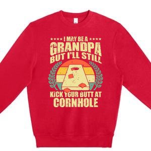 Funny Cornhole Design For Grandpa Sack Toss Game Lovers Premium Crewneck Sweatshirt