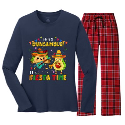 Funny Cinco De Mayo Holy Guacamole It's Fiesta Time Avocado Women's Long Sleeve Flannel Pajama Set 