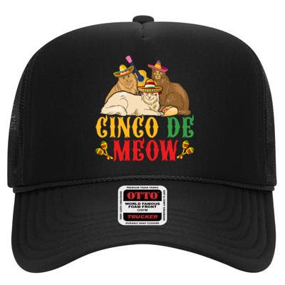 Funny Cinco De Mayo Gift Cinco De Meow Cat Sombrero High Crown Mesh Back Trucker Hat