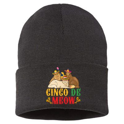 Funny Cinco De Mayo Gift Cinco De Meow Cat Sombrero Sustainable Knit Beanie