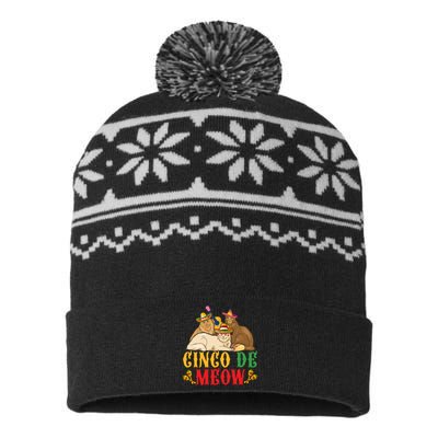 Funny Cinco De Mayo Gift Cinco De Meow Cat Sombrero USA-Made Snowflake Beanie