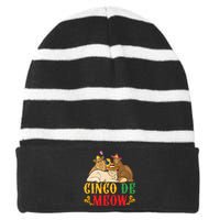 Funny Cinco De Mayo Gift Cinco De Meow Cat Sombrero Striped Beanie with Solid Band