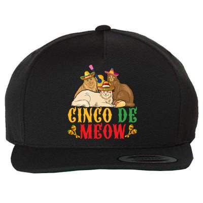 Funny Cinco De Mayo Gift Cinco De Meow Cat Sombrero Wool Snapback Cap