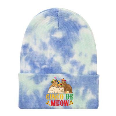 Funny Cinco De Mayo Gift Cinco De Meow Cat Sombrero Tie Dye 12in Knit Beanie