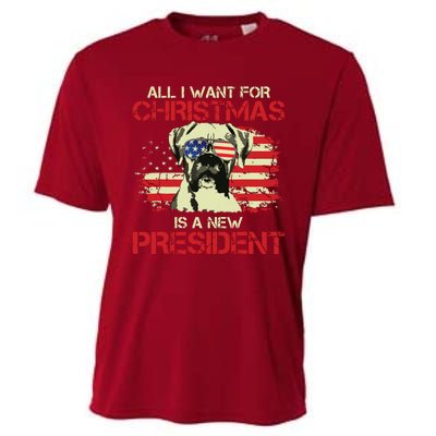 Funny Christmas Dog Anti Joe Biden Vintage American Flag Cooling Performance Crew T-Shirt