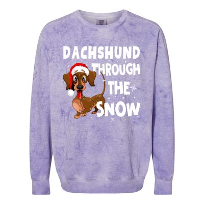 Funny Christmas Dachshund Dog Through The Snow Cool Gift Colorblast Crewneck Sweatshirt