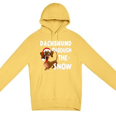 Funny Christmas Dachshund Dog Through The Snow Cool Gift Premium Pullover Hoodie