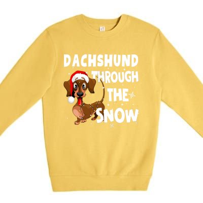 Funny Christmas Dachshund Dog Through The Snow Cool Gift Premium Crewneck Sweatshirt