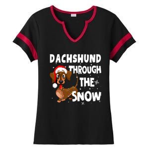 Funny Christmas Dachshund Dog Through The Snow Cool Gift Ladies Halftime Notch Neck Tee