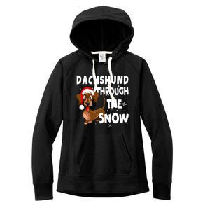 Funny Christmas Dachshund Dog Through The Snow Cool Gift Women's Fleece Hoodie