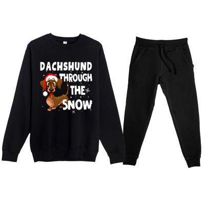 Funny Christmas Dachshund Dog Through The Snow Cool Gift Premium Crewneck Sweatsuit Set