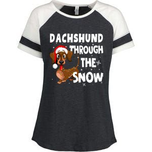 Funny Christmas Dachshund Dog Through The Snow Cool Gift Enza Ladies Jersey Colorblock Tee