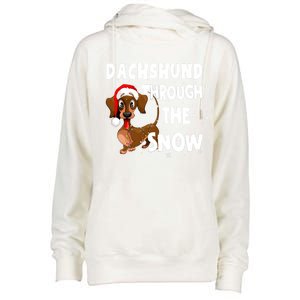 Funny Christmas Dachshund Dog Through The Snow Cool Gift Womens Funnel Neck Pullover Hood