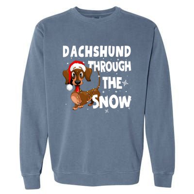 Funny Christmas Dachshund Dog Through The Snow Cool Gift Garment-Dyed Sweatshirt