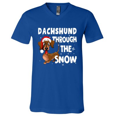 Funny Christmas Dachshund Dog Through The Snow Cool Gift V-Neck T-Shirt