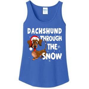 Funny Christmas Dachshund Dog Through The Snow Cool Gift Ladies Essential Tank