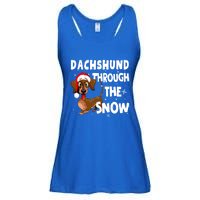 Funny Christmas Dachshund Dog Through The Snow Cool Gift Ladies Essential Flowy Tank