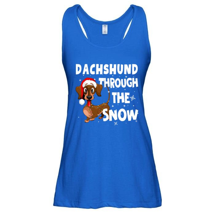 Funny Christmas Dachshund Dog Through The Snow Cool Gift Ladies Essential Flowy Tank